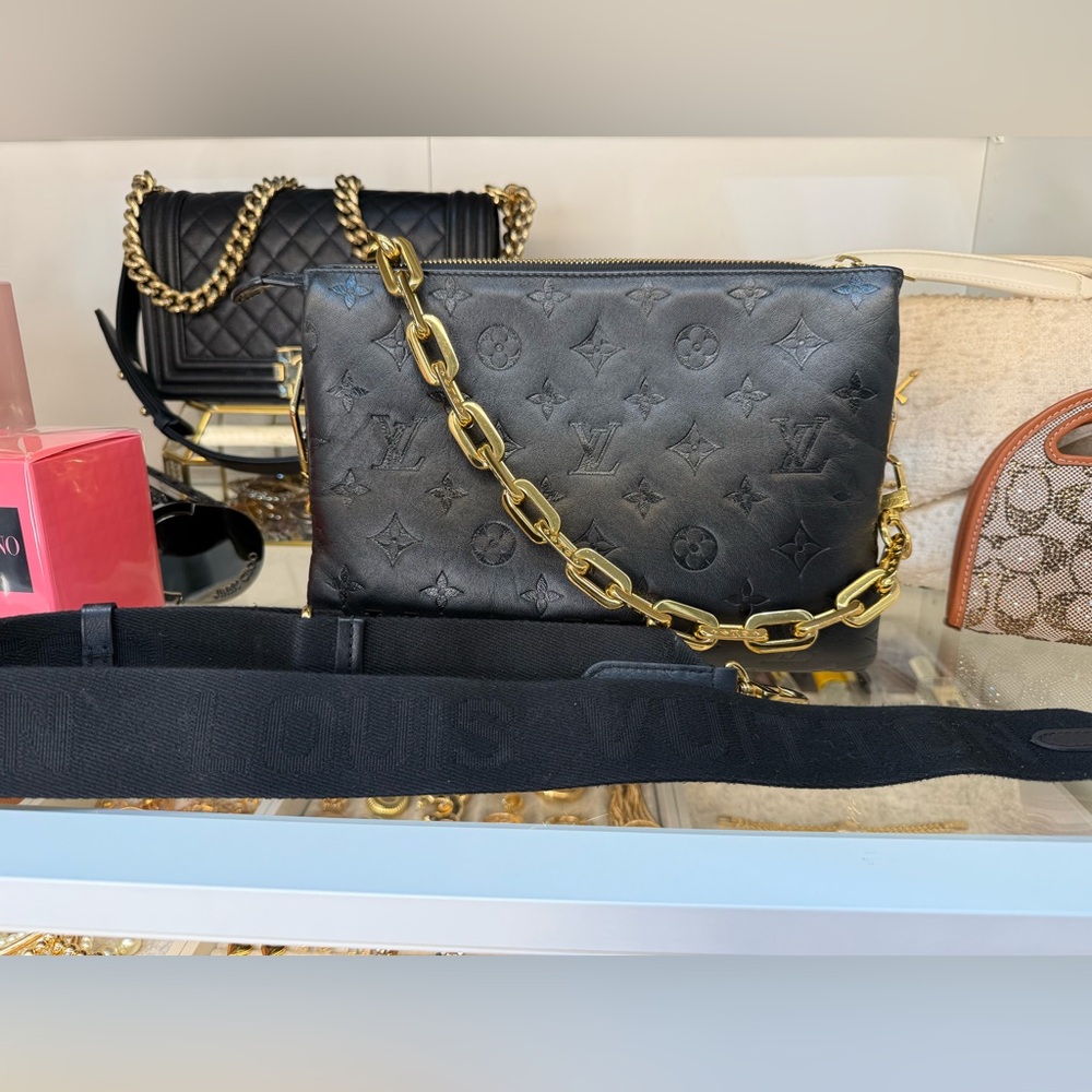 Louis Vuitton Coussin PM Black Monogram Embossed Lambskin Leather Gold Hardware
